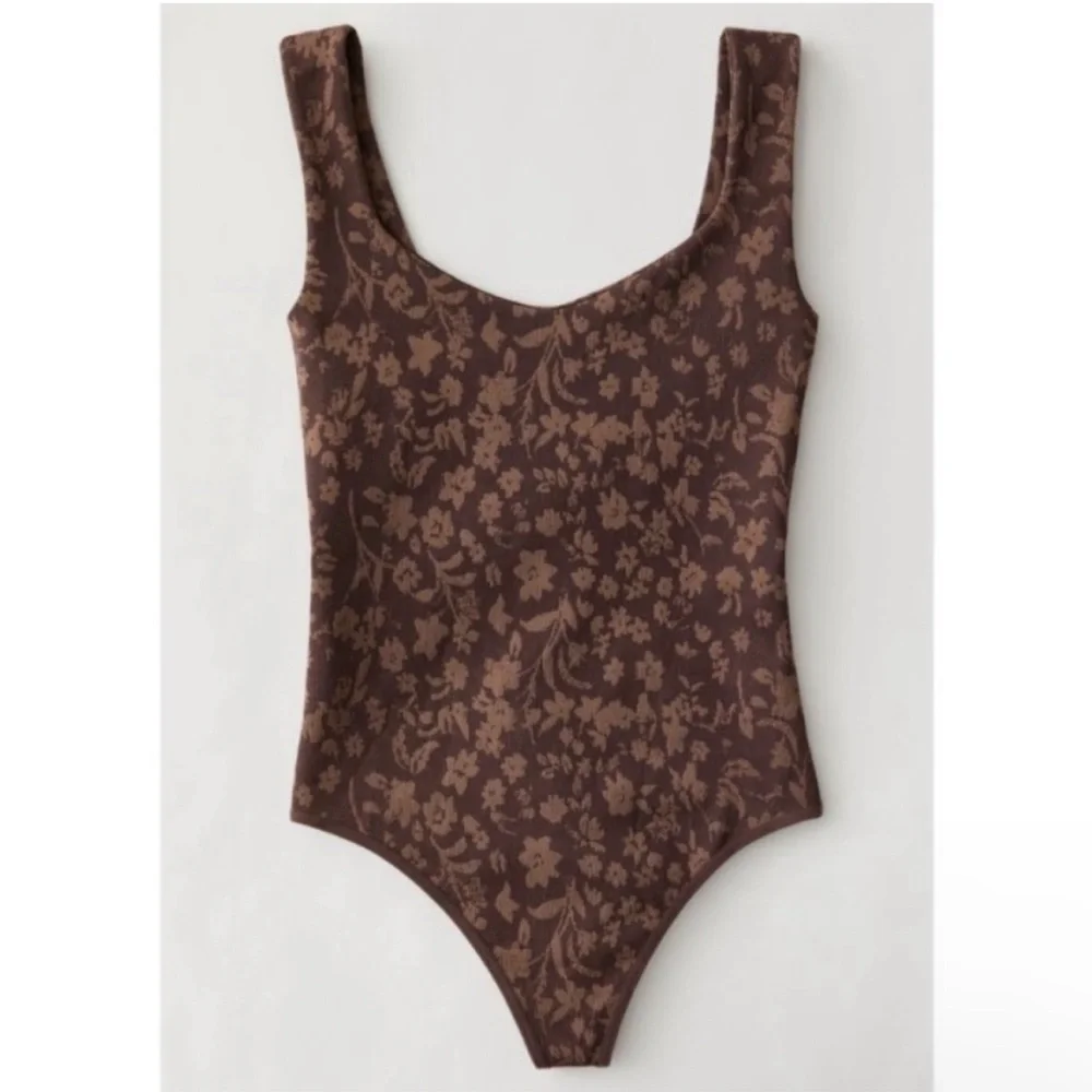 NWT Free People’s Printed Clean Lines Chocolate Combo Bodysuit XS/S